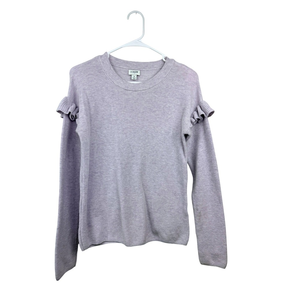 J.Crew Womens Lavender Ribbed Ruffle Shoulder Crewneck Sweater Small